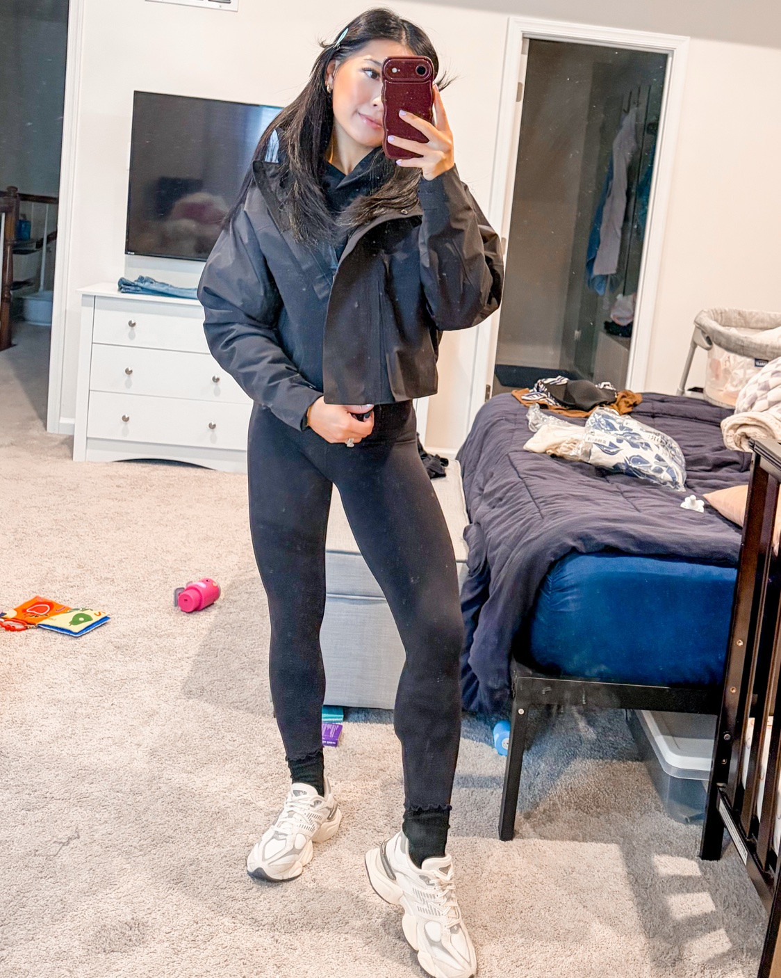 All black outfit. Rainy day outfit. Brunch outfit, Memorial Day weekend. Spring transitions. 

Lululemon rain chaser- size 4 TTS
Alo yoga bae hoodie- XXS, like the XS also
Lululemon align 25”- size 0, TTS
New balance 9060- size 5.5, they run big for me

#LTKmomlife #LTKootd #LTKPetite