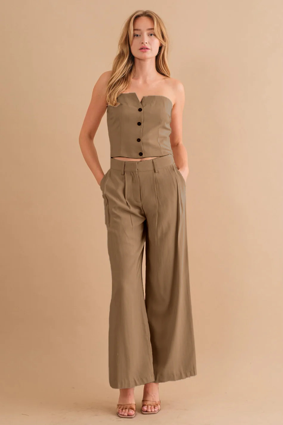 Two-Piece Strapless Top & Pant Set | Melie Bianco