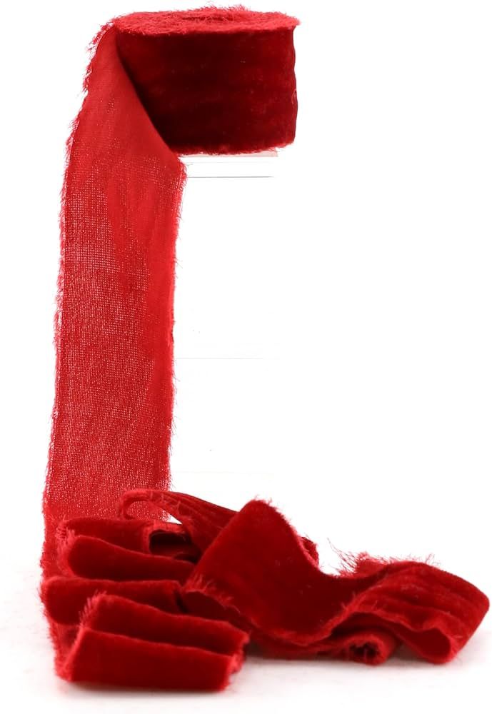DINDOSAL Red Velvet Ribbon for Christmas Decorations Frayed Silk Velvet Ribbon 1.5 Inch Raw Edge ... | Amazon (US)