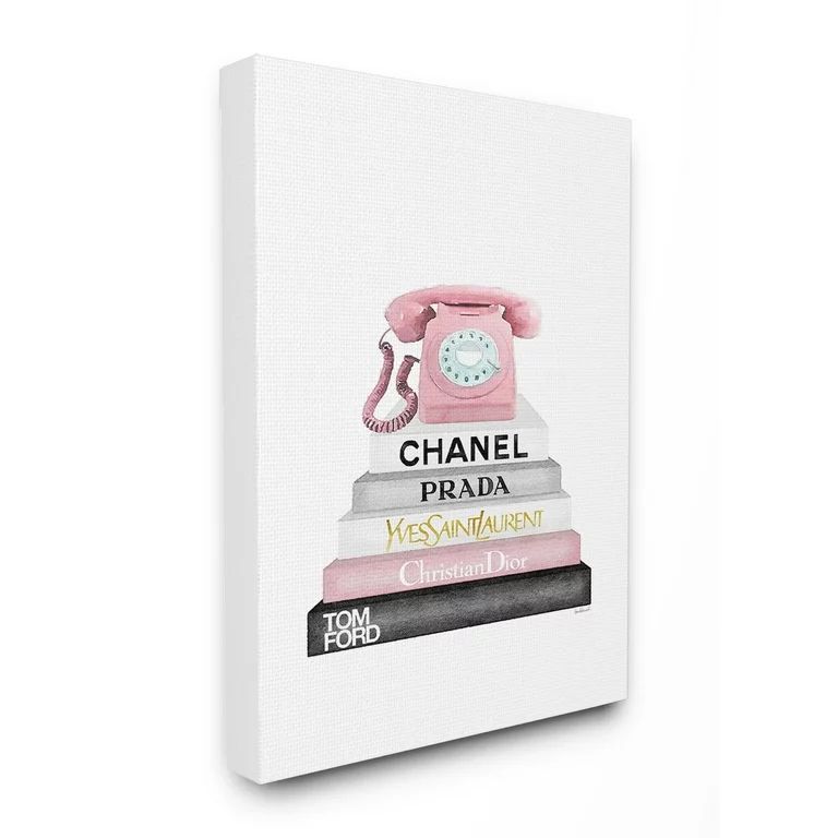 The Stupell Home Decor Grey Pink and Black Fashion Bookstack with Pink Phone Canvas Wall Art | Walmart (US)