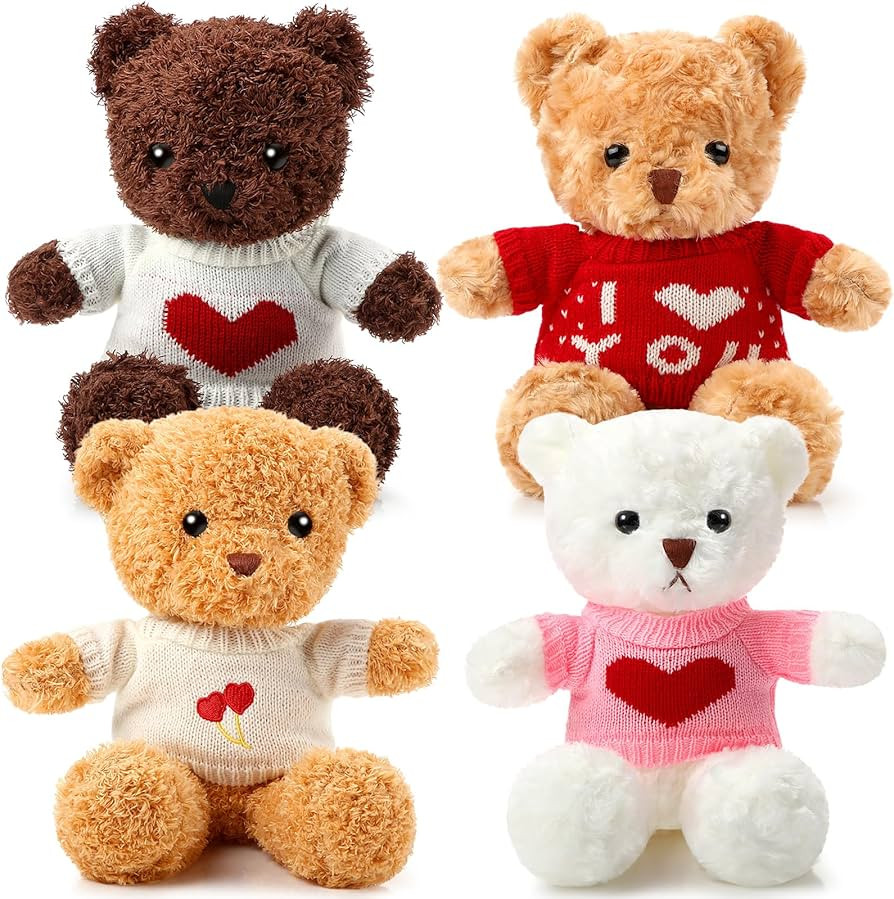 4 Pcs Bear Stuffed Animals with 4 Doll Clothes 12 Inch Cute Plush Bear with Removable Clothes Swe... | Amazon (US)