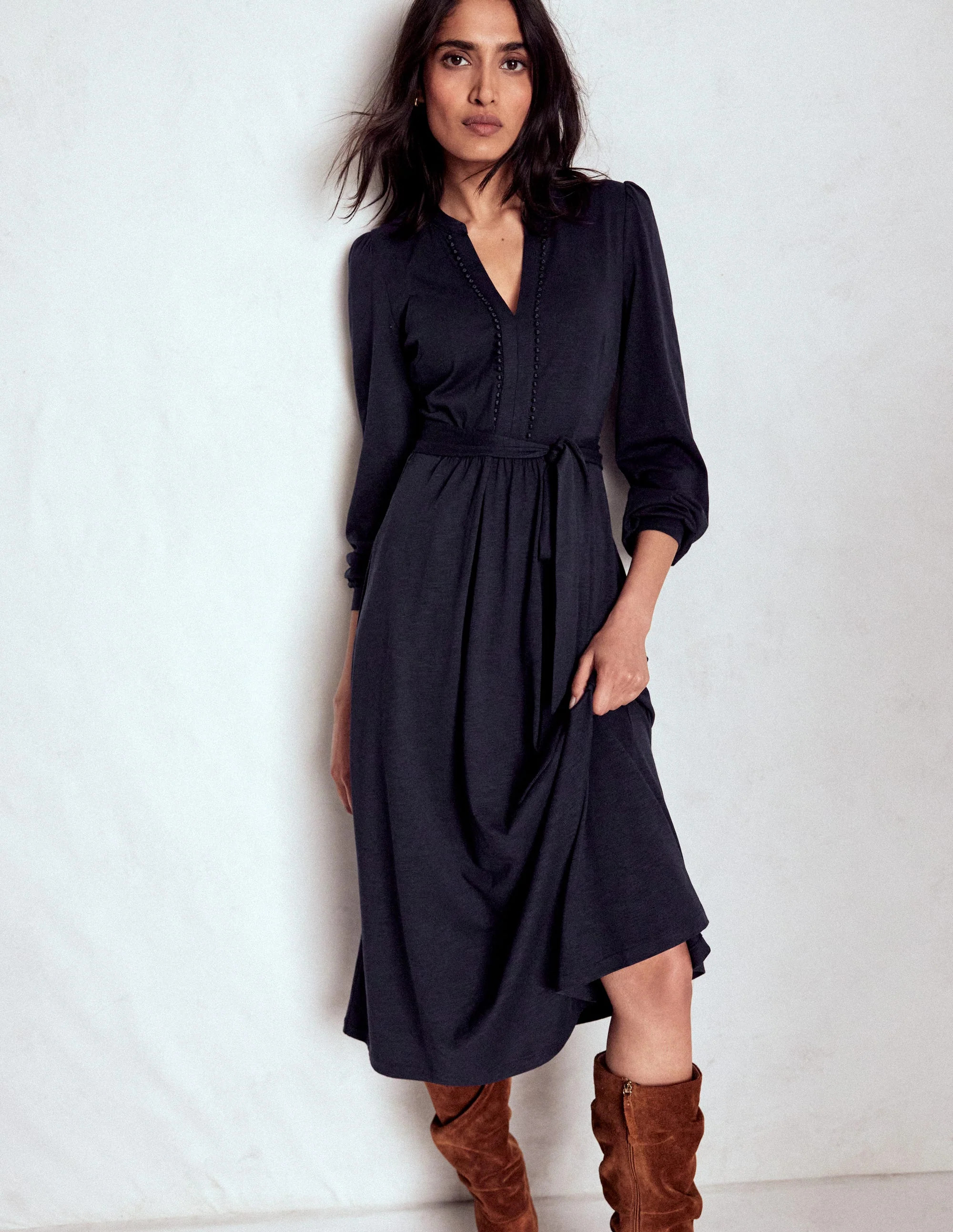 Boden Women's Naomi Long Sleeve Jersey Dress in Blue | Size 8 | Boden (US)