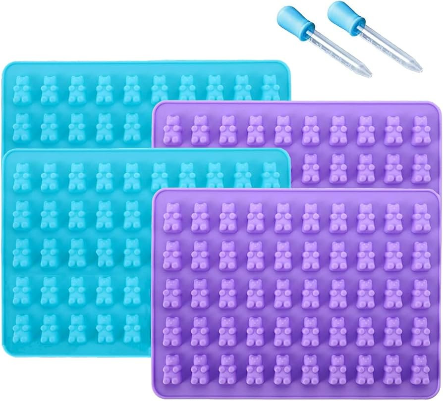 JEWOSTER Gummy Bear Candy Molds Silicone - Chocolate Gummy Molds with 2 Droppers Non-stick Silico... | Amazon (US)