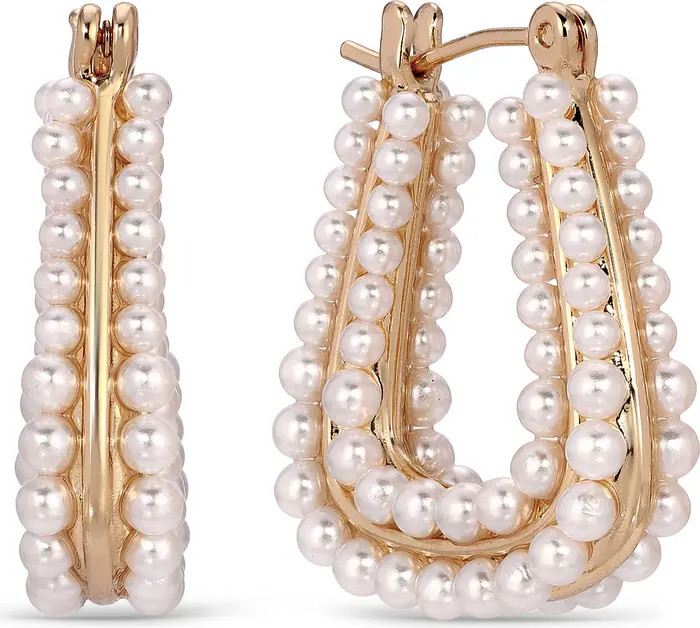 Ettika Imitation Pearl Oval Hoop Earrings | Nordstrom | Nordstrom
