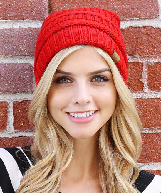 Riah Fashion Women's Beanies Red - Red Knit Beanie - Women | Zulily