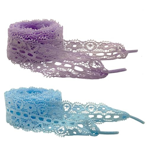 GxxBxx Flat Shoelaces,1.18"(3cm) Wide Lace Fancy Shoe Laces for Fashion - 2 Pairs (Light Blue & Light Purple,63inches/160cm) | Amazon (US)