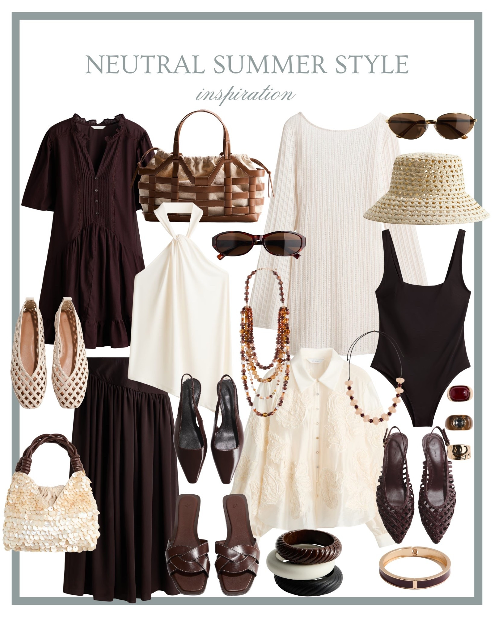 Neutral summer style inspo 🤎 Loving brown and beige for the summer season. 🦪🌾🐚 Classic style, summer style, affordable style, H&M, chocolate brown style, old money style, coastal grandma style, coastal grandmother style 