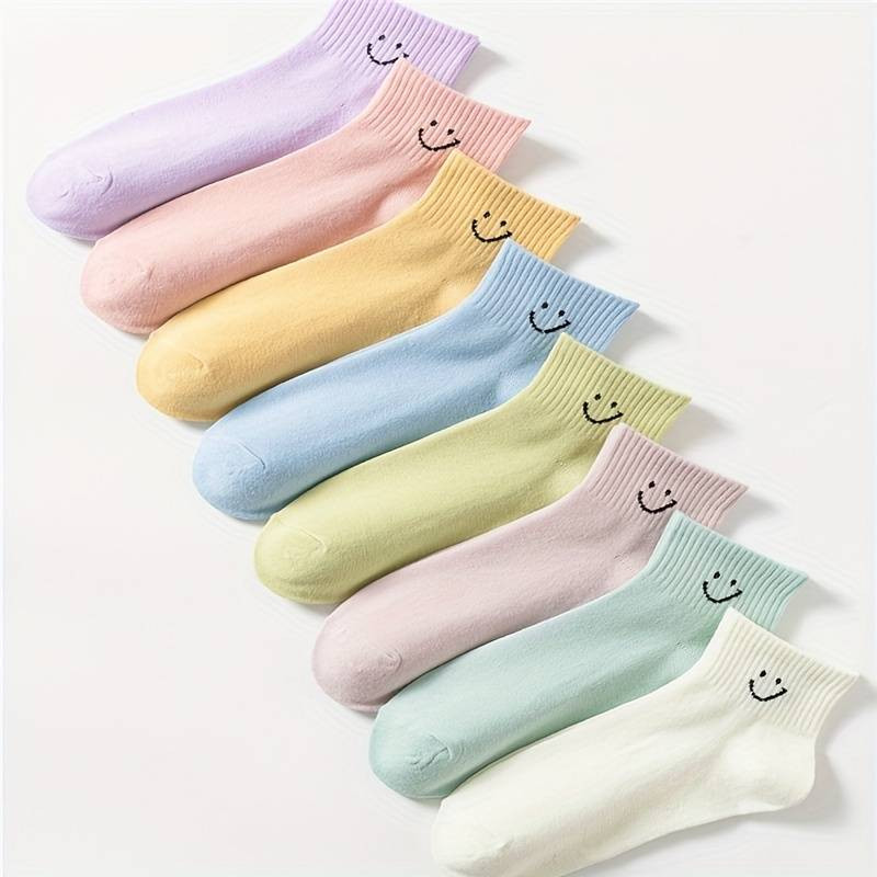 7/8 Pairs Smiling Face Print Socks, Comfy & Cute Crew Short Socks, Women's Stockings & Hosiery | Temu Affiliate Program