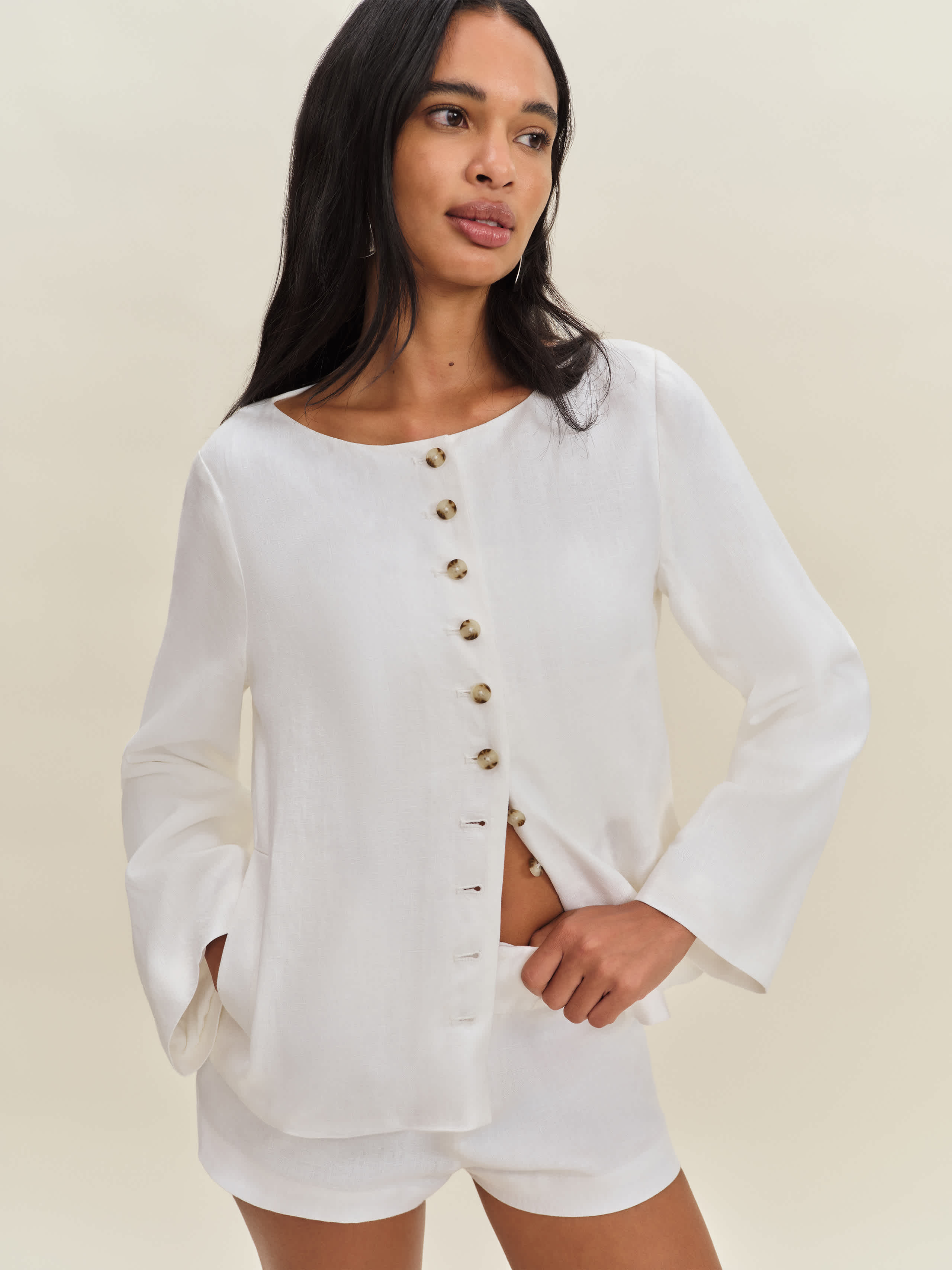 Reformation Lucia Linen Jacket Ivory XS | Reformation (Global)