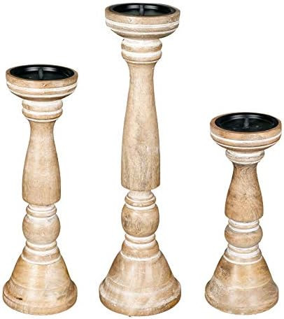 Candle Stands Wooden for Pillar Candles,Rounded Turned Colums, Sustainable Woods, Country Style, ... | Amazon (US)