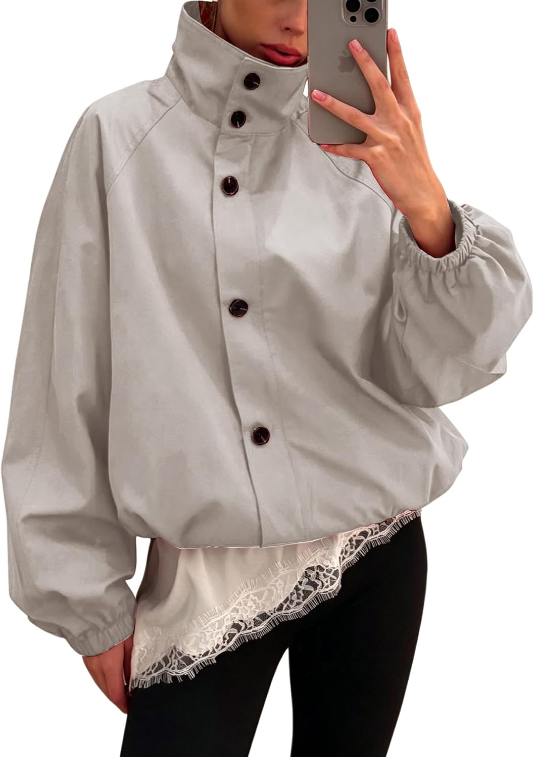 Womens Funnel Neck Jackets Fall Cropped Windbreaker Outwear Coats | Amazon (US)