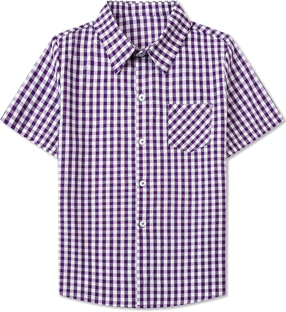 SANGTREE Boys and Mens Short Sleeve Cotton Shirts Casual Summer Button Down Plaid Shirt | Amazon (US)