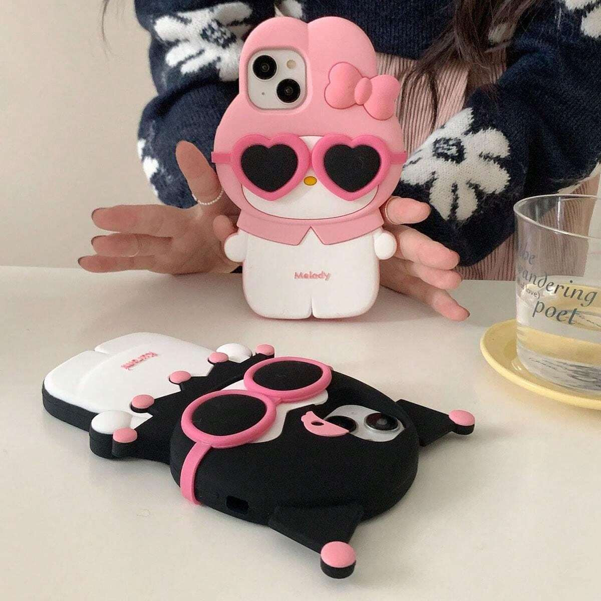 Sanrio Apple Bunny 1pc Cute 3D Meowchi Glasses Design Silicone IPhone 13 / 12 Pro Max Phone Case,Suitable For Sports, Climbing, Outdoor And Camping | SHEIN
