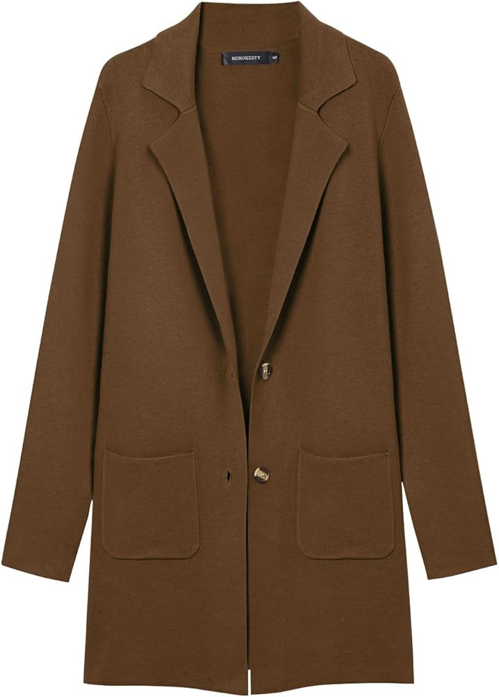 MEROKEETY Womens Open Front Cardigan Coat Long Sleeve Lapel Casual Knit Button Sweater Jackets wi... | Amazon (US)