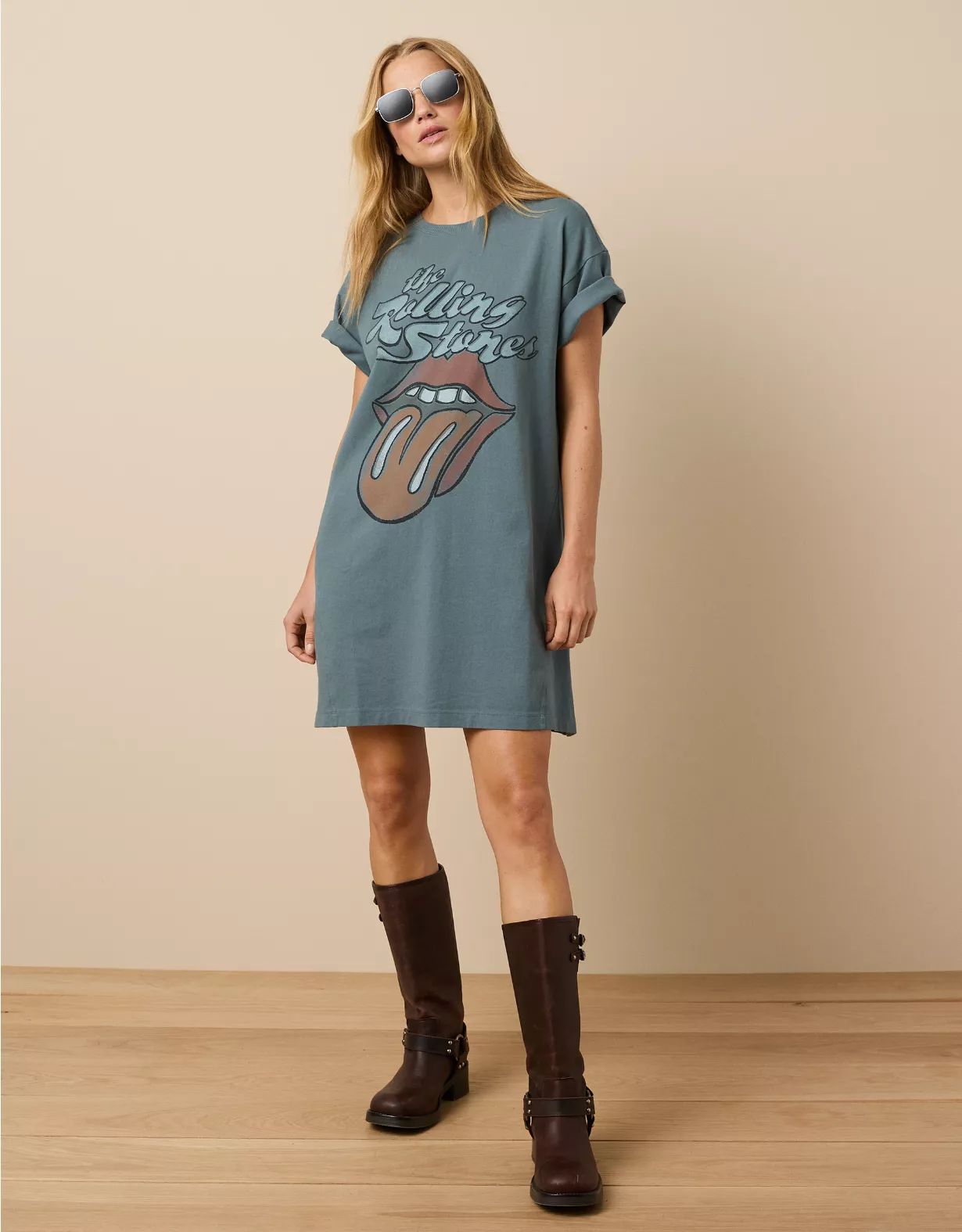 AE Rolling Stones Graphic T-Shirt Mini Dress | American Eagle Outfitters (US & CA)