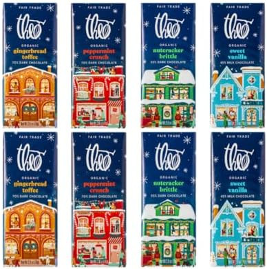 Theo Organic Holiday Dark and Milk Chocolate Gift Set, 2 Bars Each, 4 Flavors Variety Pack 8 Coun... | Amazon (US)