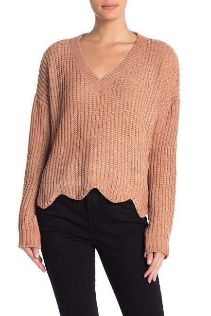 Lush | V-Neck Scalloped Chenille Sweater | Nordstrom Rack | Nordstrom Rack