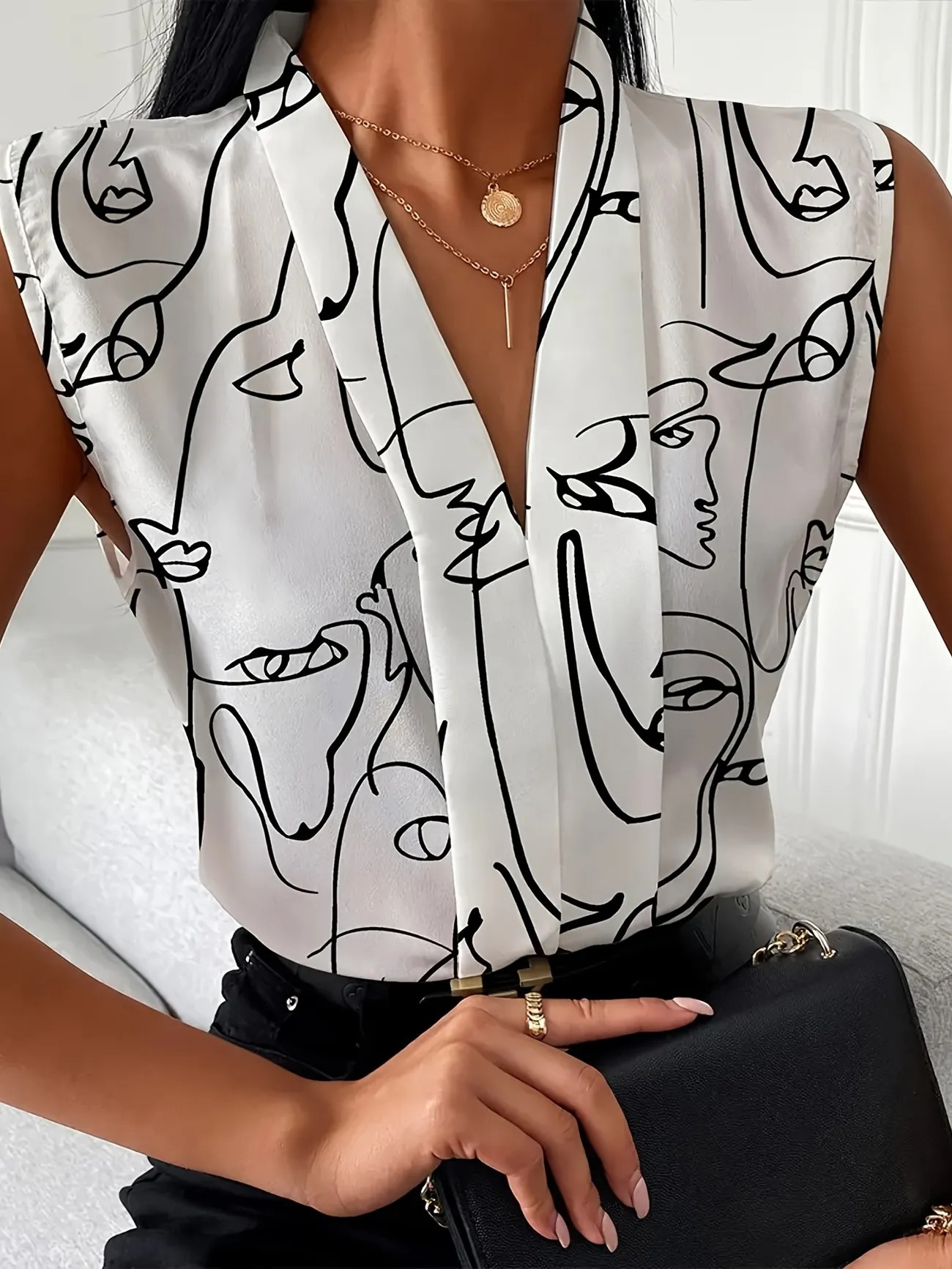 Abstract Painting Print Shirt, Sexy V Neck Sleeveless Casual Top For Spring & Summer, Women's Clo... | Temu Affiliate Program