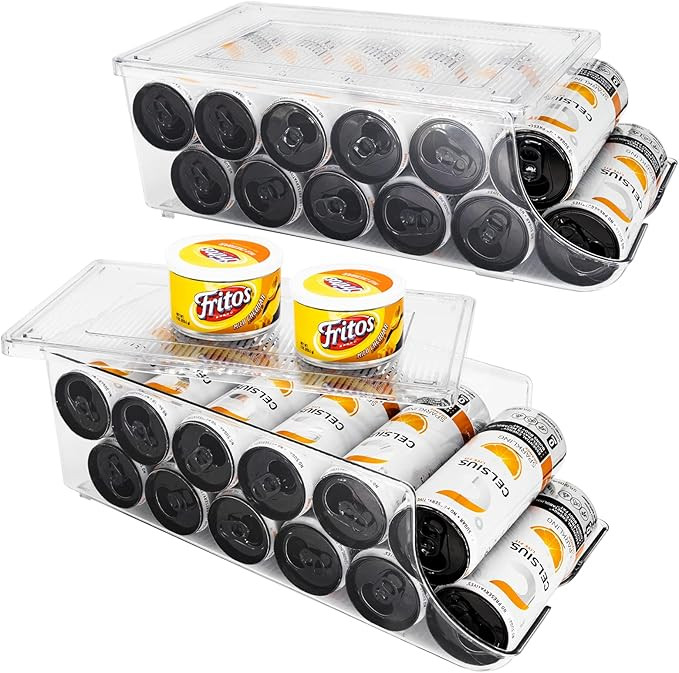 SCAVATA 2 Pack Skinny Can Organizer for Refrigerator, Stackable Tall Skinny Soda Pop Can Holder D... | Amazon (US)