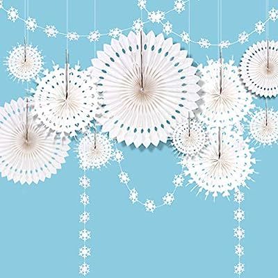 Decor365 Winter Wonderland Snowflake Party Decorations Hanging White Paper Fan Centerpieces Snowf... | Amazon (US)