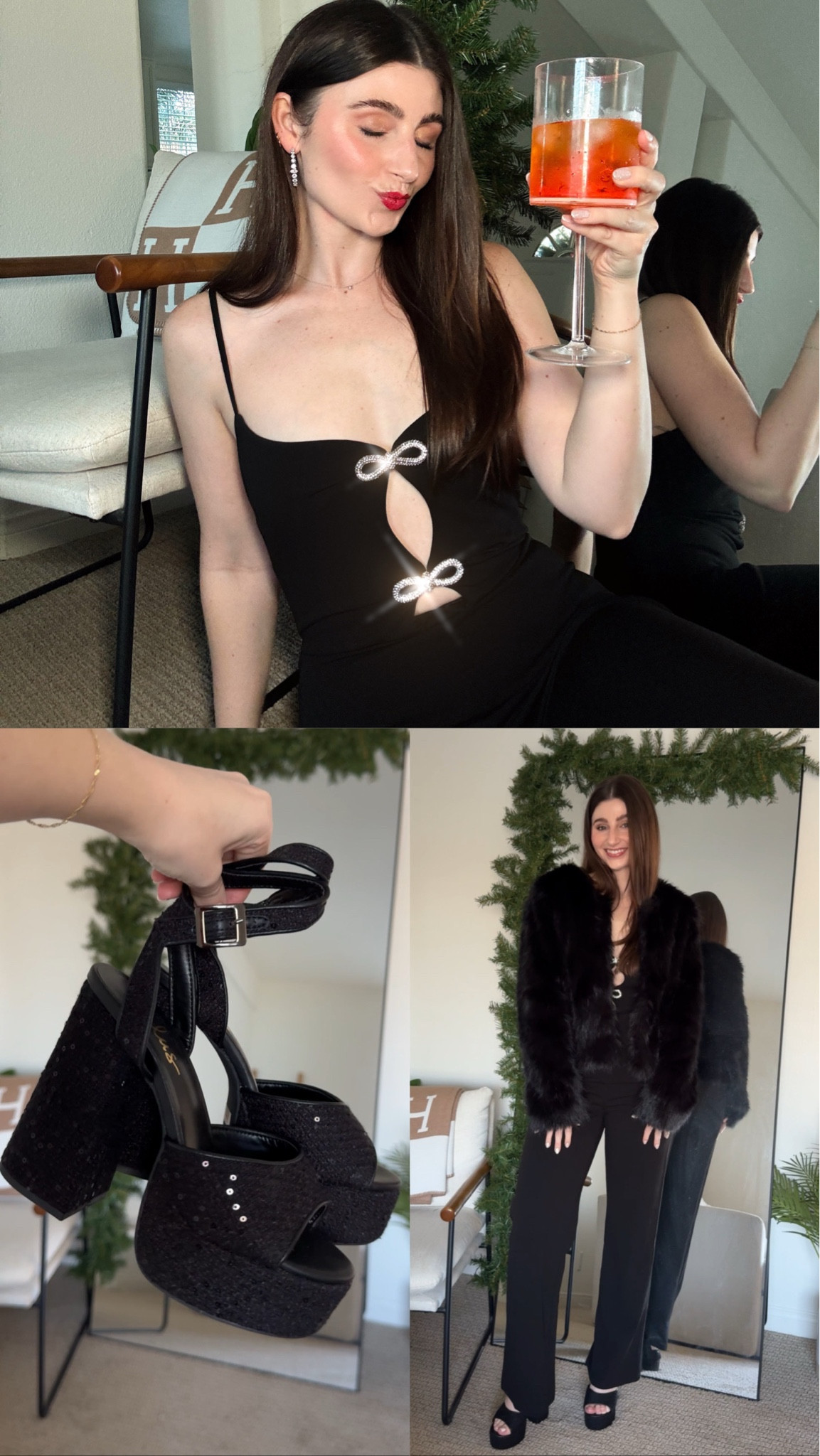 New Year’s Eve outfit 
All true to size 

Bows , jumpsuit , no sparkle outfit , crystal bows , platform heels , faux fur coat , fur jacket , NYE , holiday outfit , black tie outfit 

#LTKHoliday #LTKFindsUnder100 #LTKStyleTip