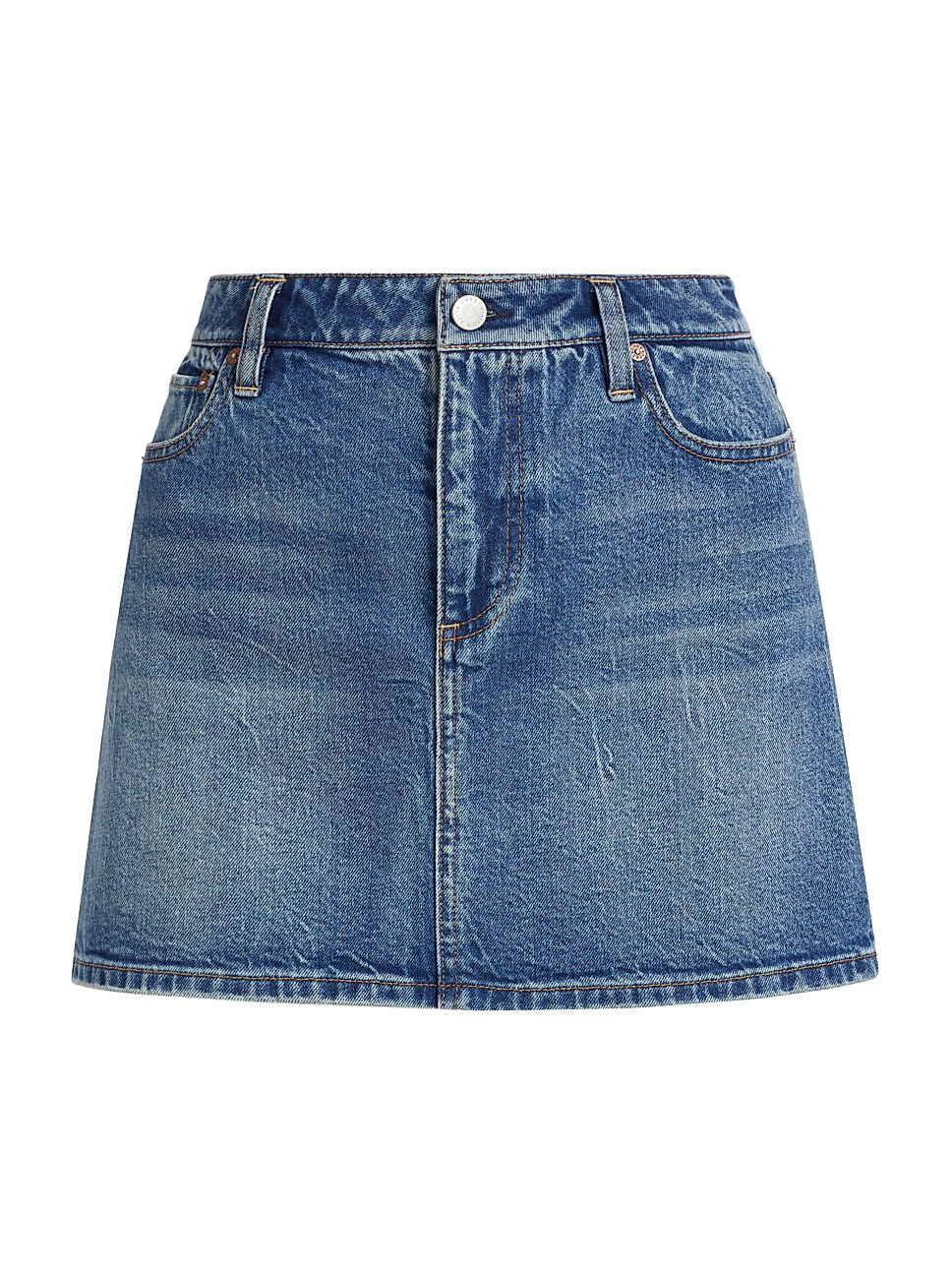 Alice + Olivia Joss Buckle-Back Denim Miniskirt | Saks Fifth Avenue | Saks Fifth Avenue