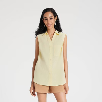 Women's V-Neck Button-Down Shirt - A New Day™ Butter Yellow XL | Target