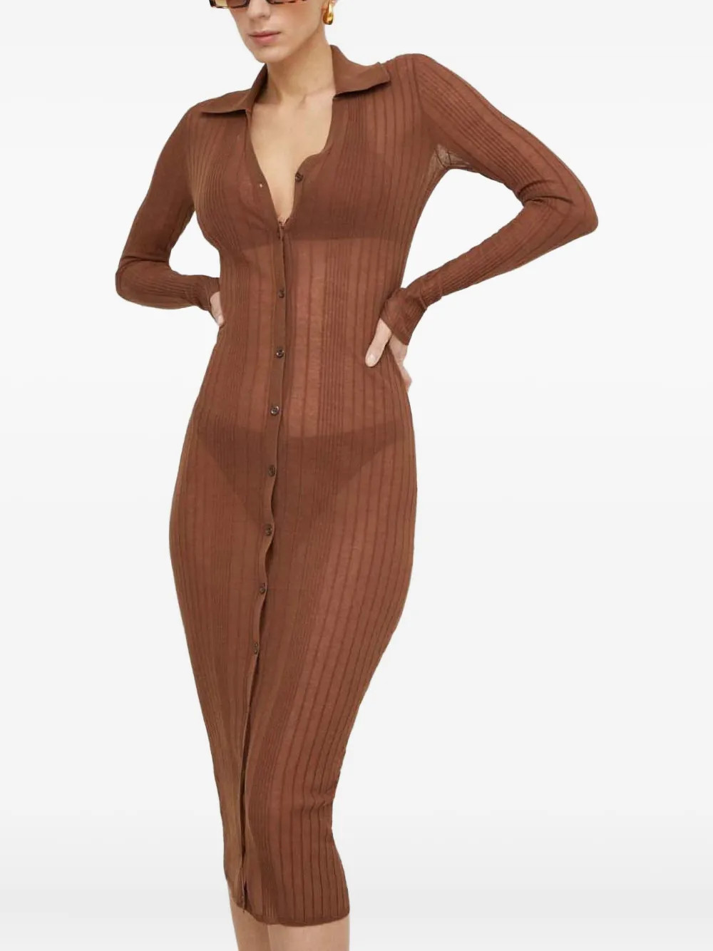 PINKO button ribbed midi dress - Brown | Farfetch Global
