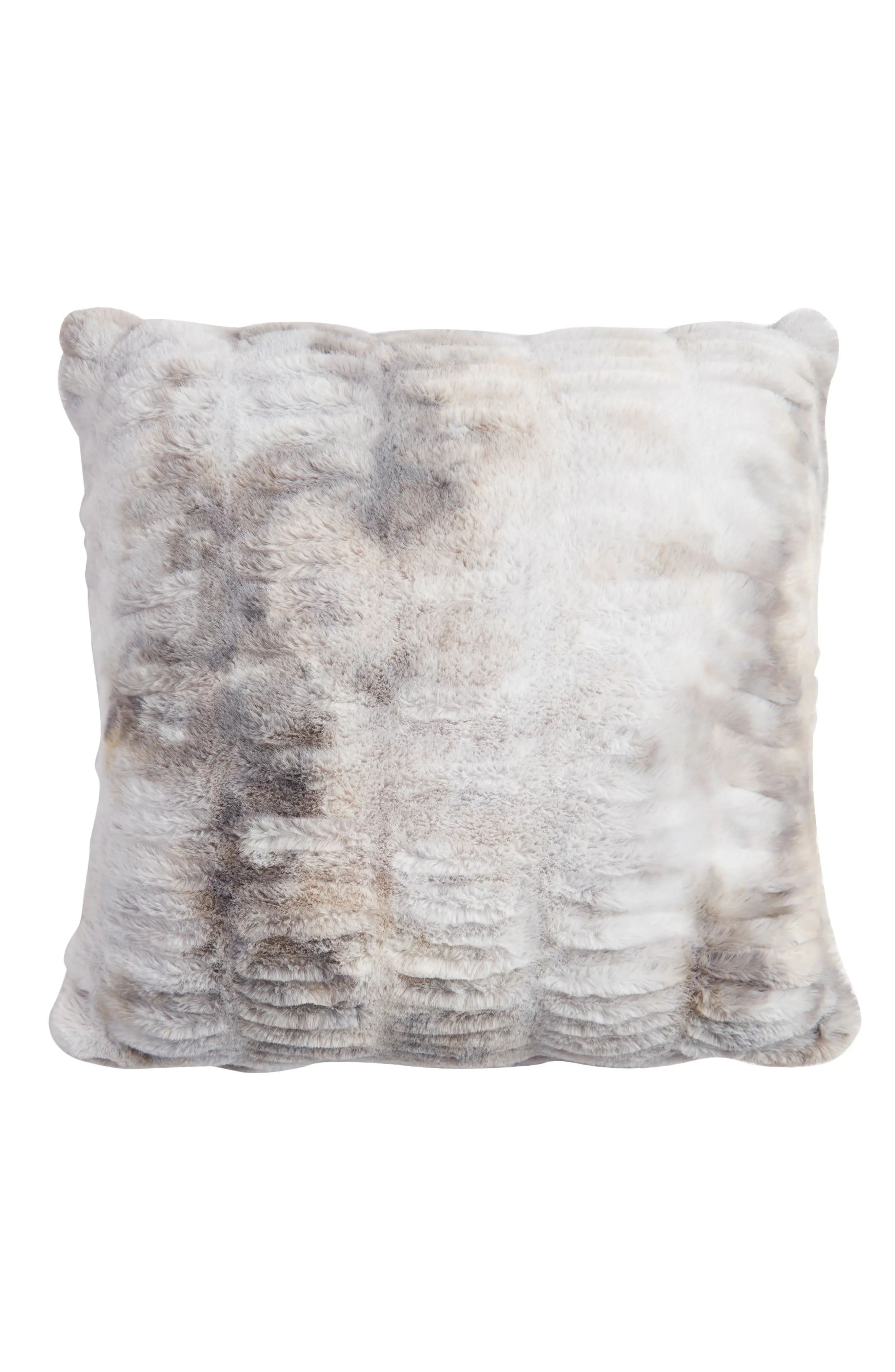 Nordstrom Ruched Faux Fur Accent Pillow in Grey Drizzle Multi at Nordstrom | Nordstrom
