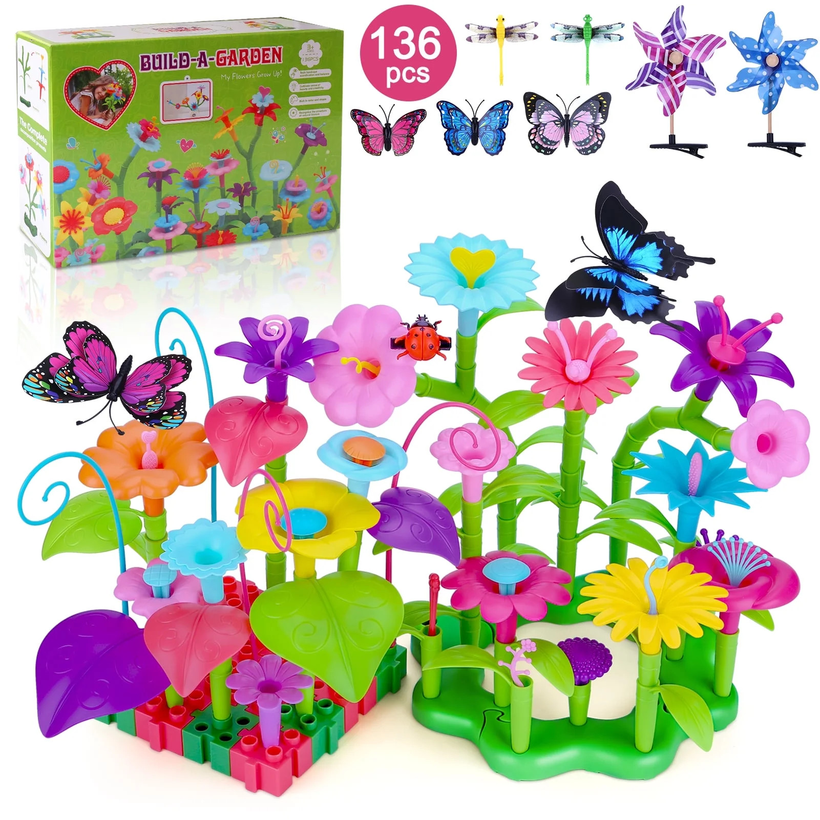 LANNEY Flower Garden Building Toys, 136Pcs Toy Gifts for 3 4 5 6 Years Old Girls | Walmart (US)