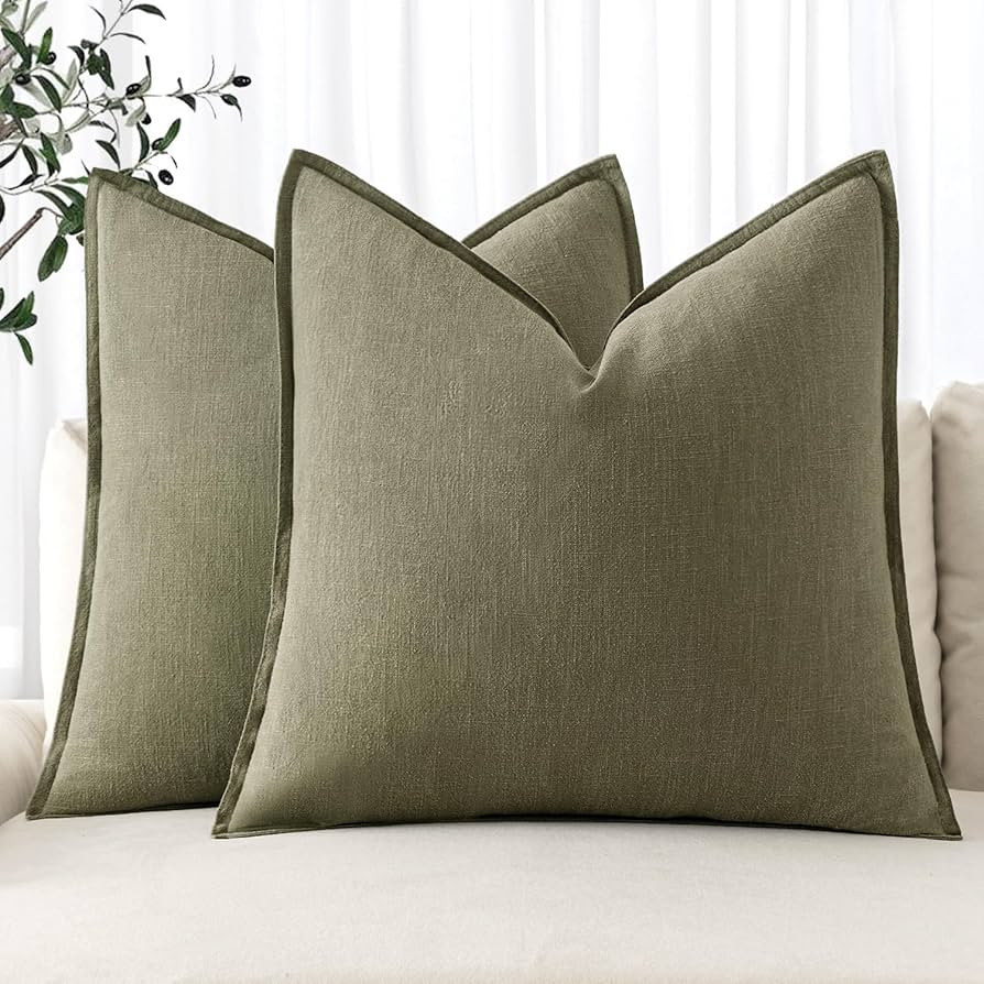 MIULEE Decorative Linen Pillow Covers 20x20 Inch Light Olive Green ​Boho Farmhouse​ ​Neutra... | Amazon (US)