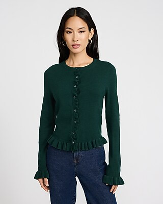 Crew Neck Ruffle Cardigan | Express