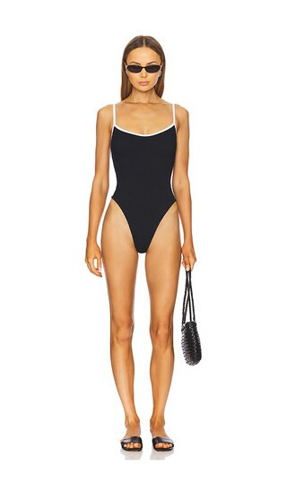 Hunza G Pamela Contrast One Piece in Black. | Revolve Clothing (Global)