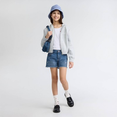 Levi's® Girls' Mid-Rise Embroidered Cutoff Jean Shorts - Medium Wash 8 | Target