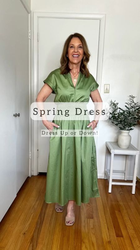 I'm kind of excited about this green dress! I love the color, sleeves, v-neck, and pockets. Plus, the polished cotton fabric feels so nice. I like versatile dresses like this that you can wear to many different events.  I might hem it up an inch.  

#LTKover40 #LTKxMadewell #LTKstyletip