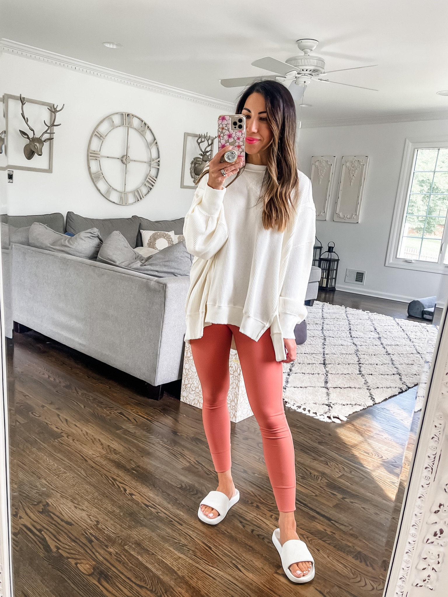 American Eagle code: AEFALL25. Waffle knit sweatshirt, vuori leggings. Small in all 

#LTKover40 #LTKSale #LTKfindsunder50