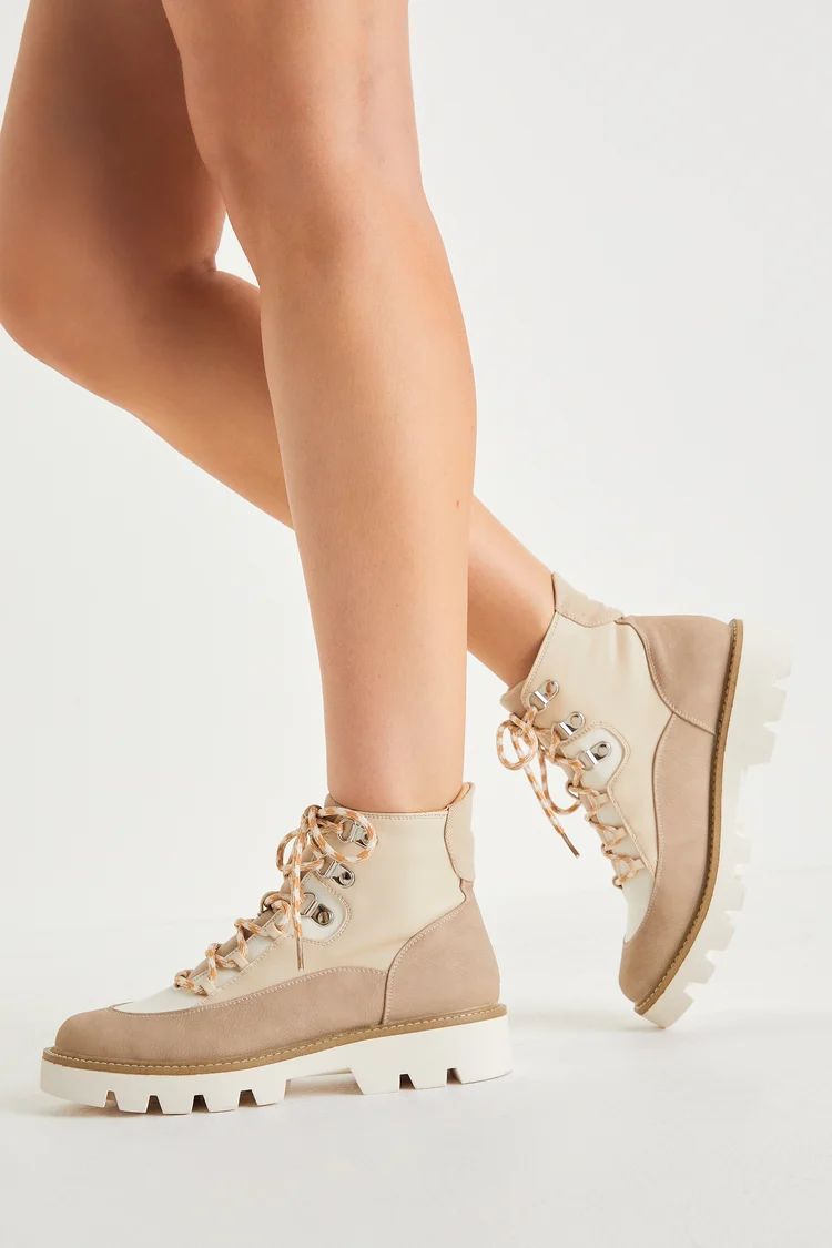Pfeiffer Cream Multi Color Block Lug Sole Lace-Up Ankle Boots | Lulus (US)