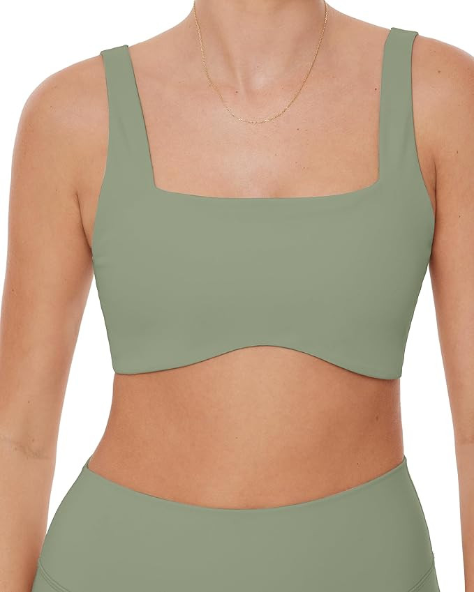 PAVOI ACTIVE Curve Hem Scoop Neck Sports Bra for Women - Medium Support Buttery Soft Low Cut Yoga... | Amazon (US)