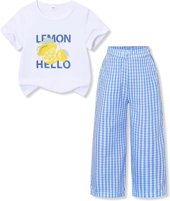 Azmxynol Girls Clothes Toddler Little Girl 2 Piece Summer Fall Outfit Cherry T Shirt + Plaid Pant... | Amazon (US)