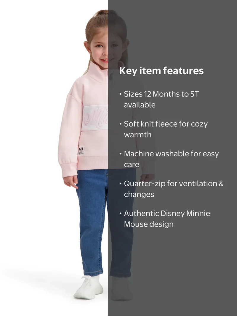 Minnie Mouse Toddler Girls Solid Quarter Zip Top, Sizes 12 Months - 5T | Walmart (US)