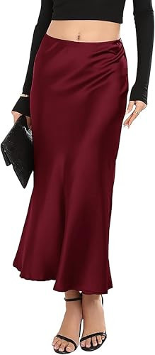 Rivome Purplish Red Satin Skirt High Waist Mid Elegant Silk Skirts for Women (XS, Purplish Red) | Amazon (US)