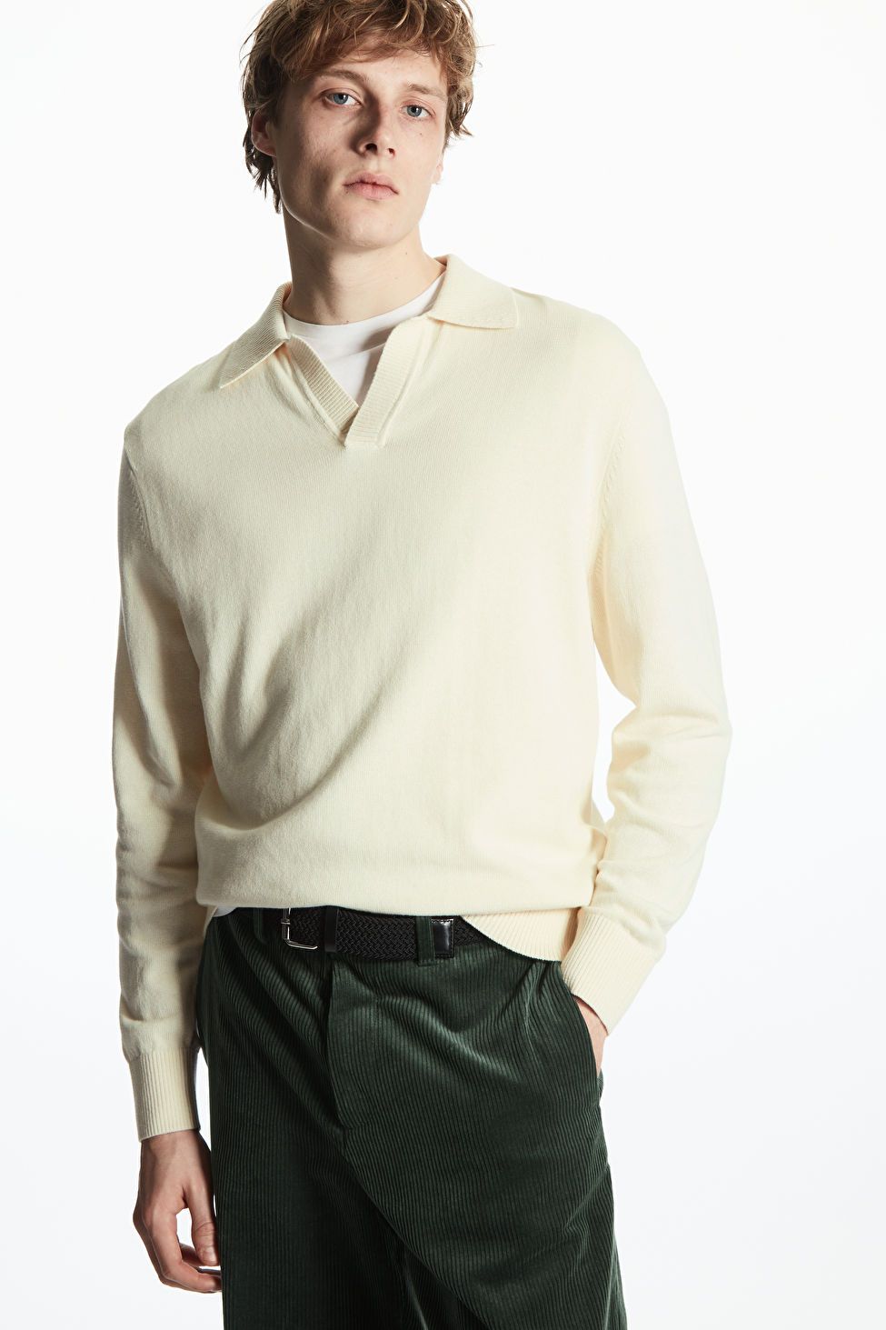 COTTON AND SILK-BLEND POLO SWEATER - CREAM - Knitwear - COS | COS (US)