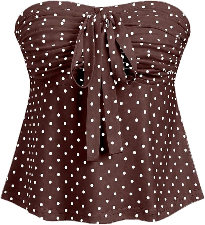Milumia Women's Polka Dots Tube Tops Y2k Strapless Pleated Babydoll Peplum Top | Amazon (US)