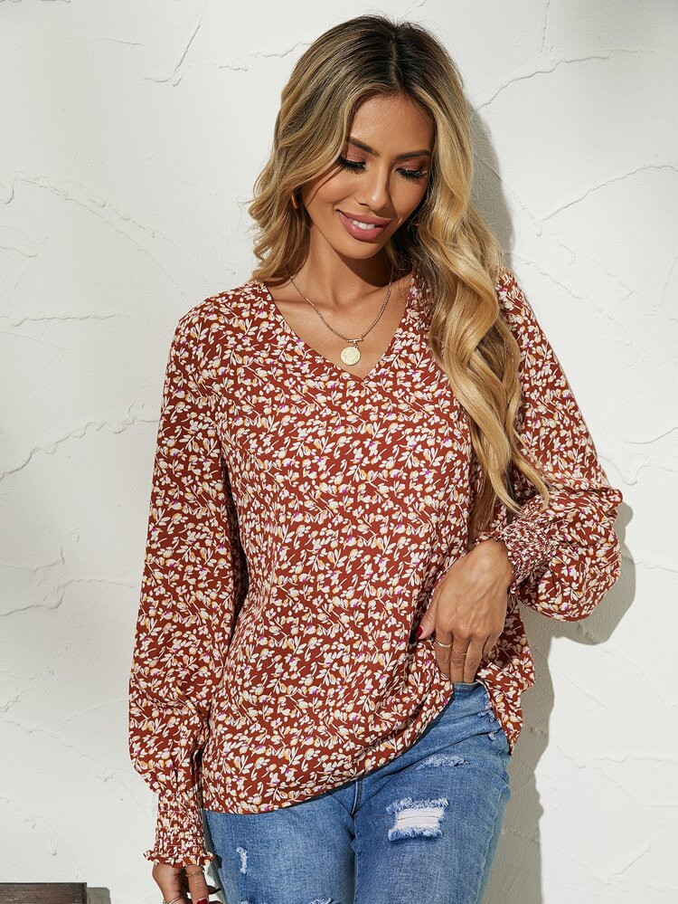 Ditsy Floral Lantern Sleeve Blouse | SHEIN