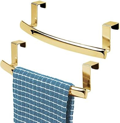 mDesign Modern Metal Kitchen Storage Over Cabinet Curved Towel Bar Rack - Hang on Inside/Outside ... | Amazon (US)