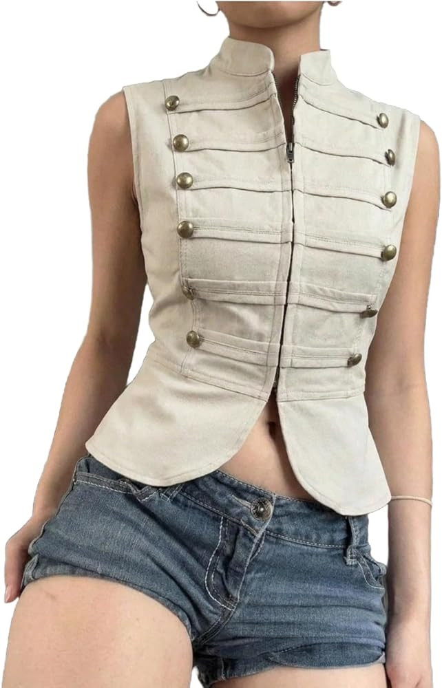 MakeMeChic Women's Military Jacket Mock Neck Cropped Jackets Y2K Gothic | Amazon (US)