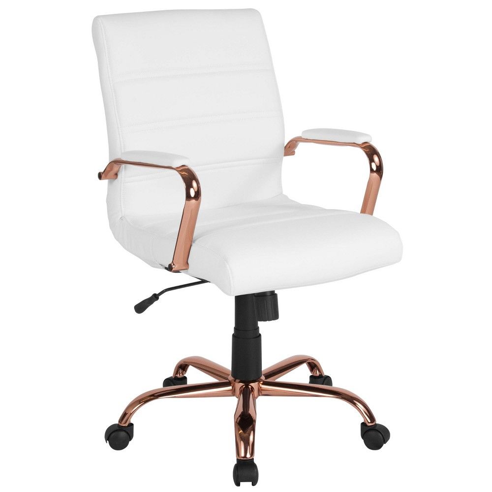 Mid Back Leather Executive Swivel Office Chair White/Rose Gold - Riverstone Furniture | Target