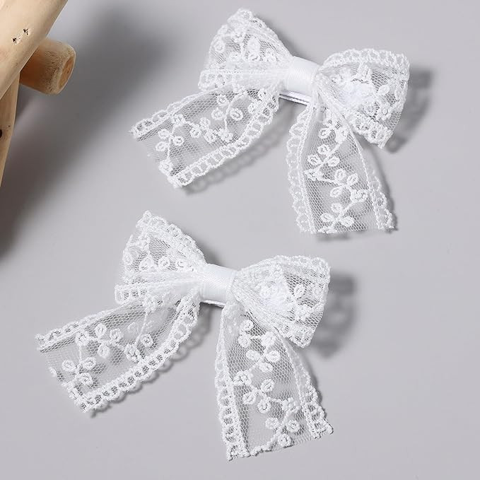 3" Small White Lace Hair Bow Clips with Long Tail Ribbon Bow Alligator Barrettes Pins Teen Toddle... | Amazon (US)