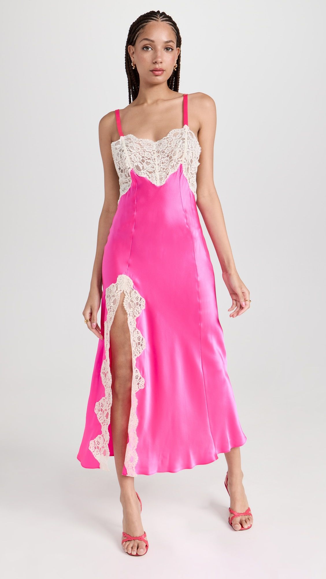 Magenta Silk Satin and Lace Bias Slip Dress | Shopbop