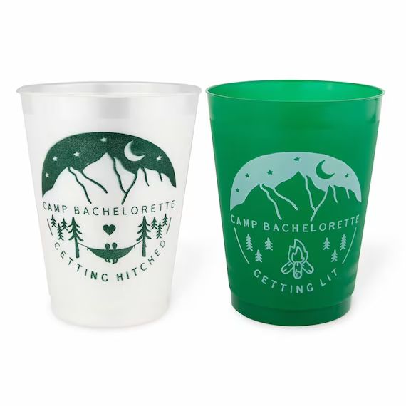 Camp Bachelorette Party Cups | 12 Pack, 16 oz | Reusable Frost Flex Drinkware | Rustic Cabin Brid... | Etsy (US)
